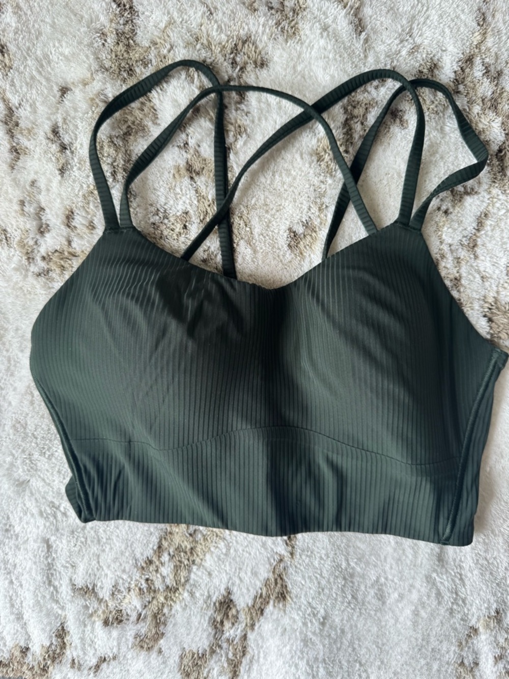 Lululemon hunter Green Ribbed like a cloud Strappy Longline Sports Bra - Picture 2 of 3